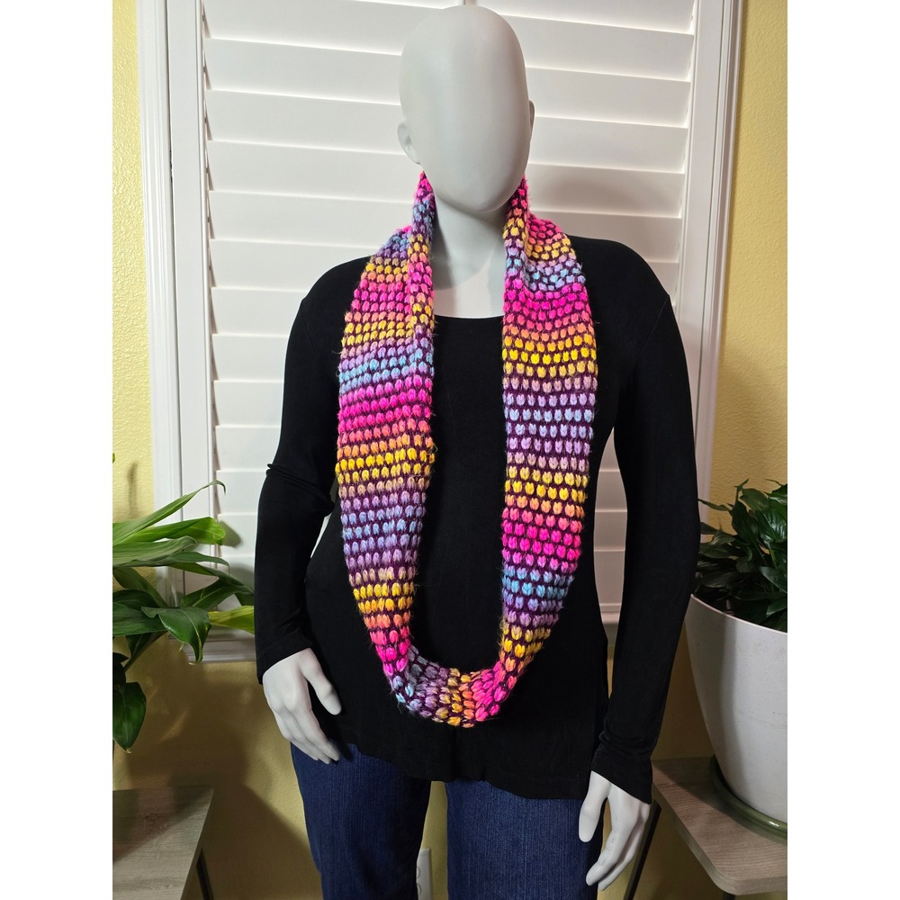 Multicolor Rainbow Sparkly Knit Crochet Grannycore 90s Infinity Scarf OSFM